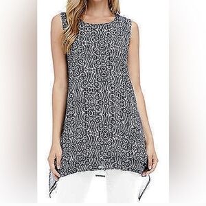 Fever Double Layer Sleeveless Black/White Printed High-Low Tunic Top - Size L